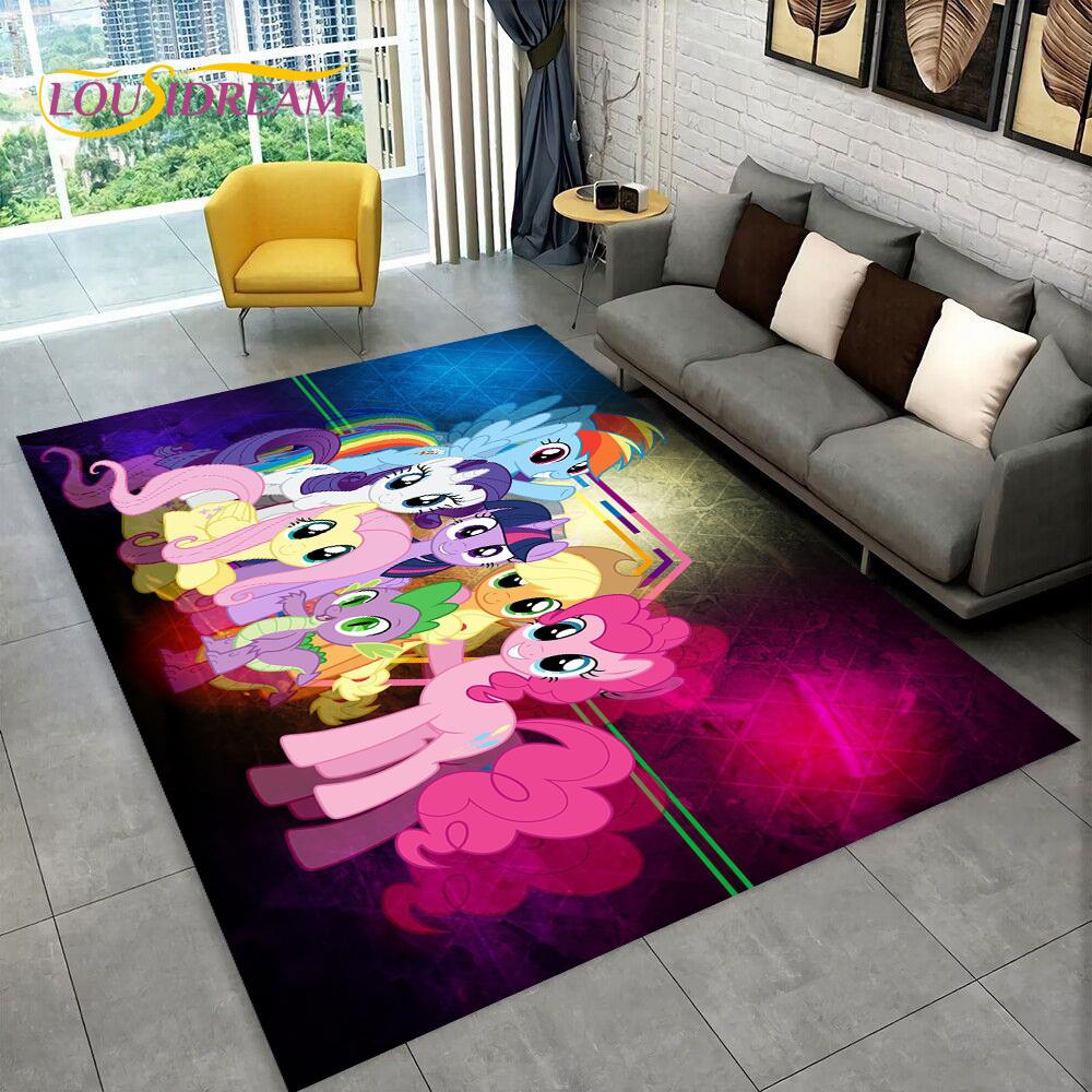 Cute 3D P-Pony Cartoon Unicorn Area Rug,Carpet Rug for Home Living Room Bedroom Sofa Doormat Decor,kids Play Non-slip Floor Mat