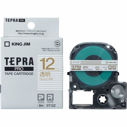 [Genuine] Kingjim Tepra PRO Tape Cartridge 12mm Transparent Label/Gold Letters Length 8m ST12Z