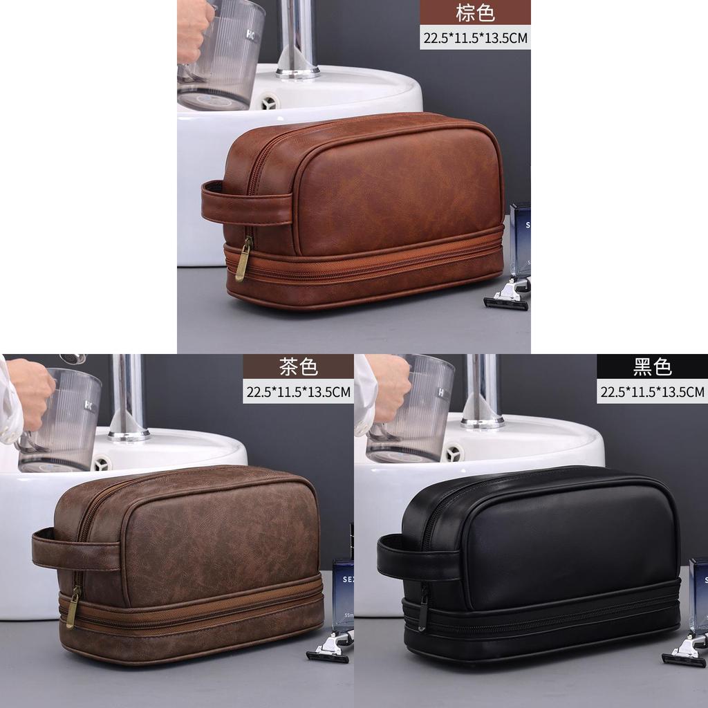 Mens Dual Layer Travel Toiletry Bag With Waterproof Pu Leather For Business Trips