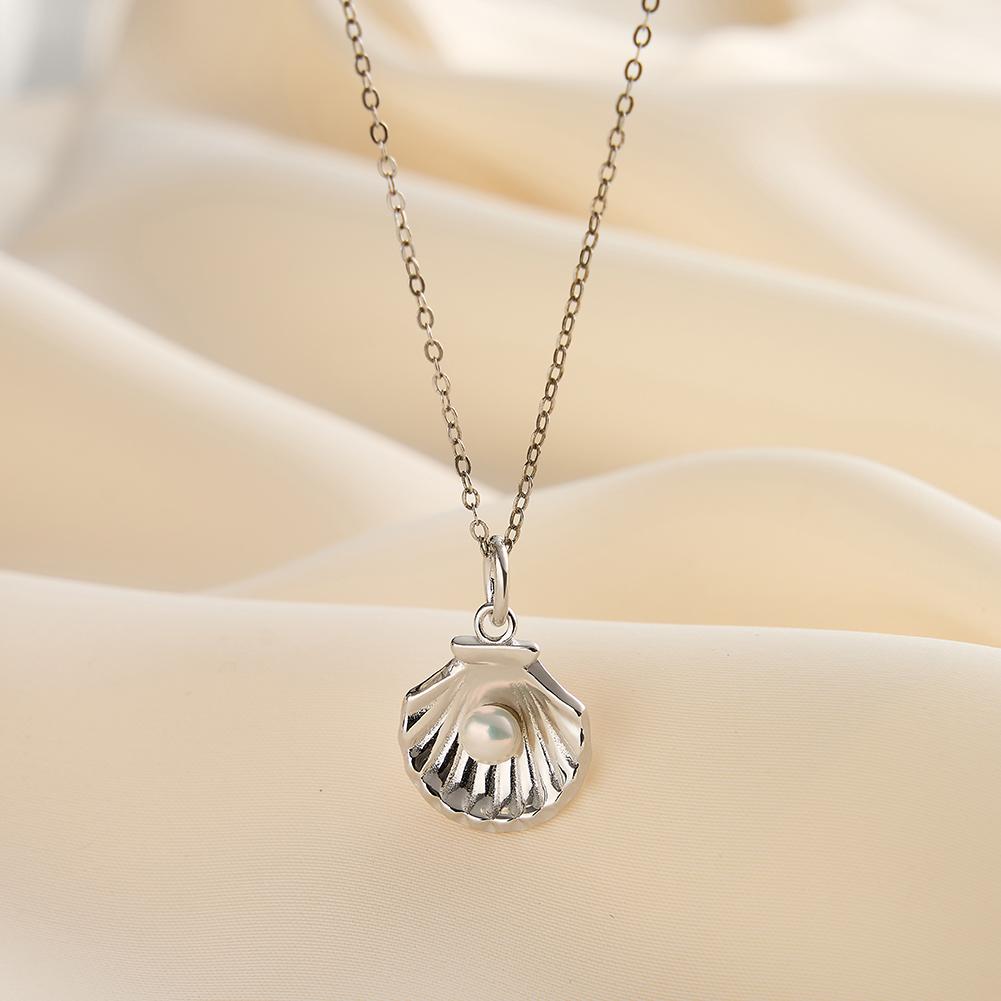 RINNTIN SGPN81 Fashion Summer Beach Shell Freshwater Pearl 925 Sterling Silver Sea Shell Pendant Necklace