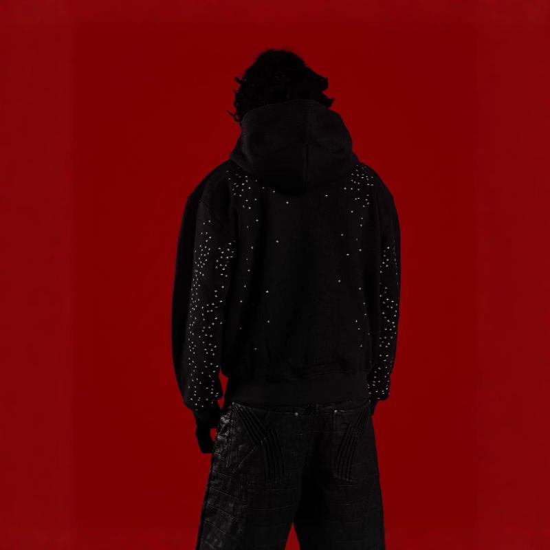 Europeisk og amerikansk gotisk stil design, high street trend, løstsittende, personlig hettegenser med glidelås for menn og kvinner