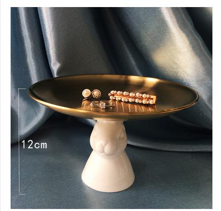 Keramikteller Hase 8 Zoll 10 Goldfarbener Edelstahl Dessertkuchen Tablett Schmuck Kosmetik Aufbewahrung