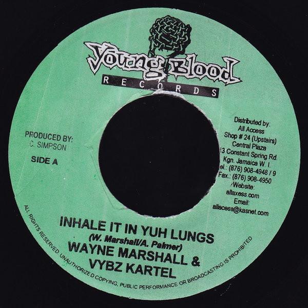 7inch Record WAYNE MARSHALL & VYBZ KARTEL - Inhale It In Yuh Lungs NONE Young Blood Rec 2004 Jamaica Reggae, Ska & Dub Used