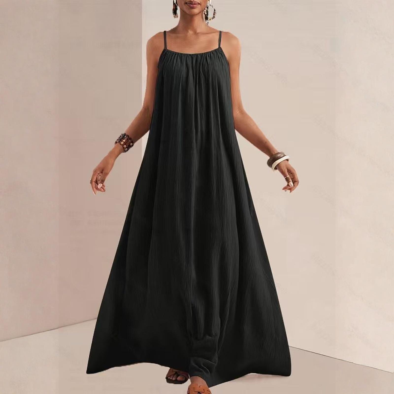 

Women s Dress Casual Flowy Dresses R-neck Vocation Boho Beach Sundress L чёрный
