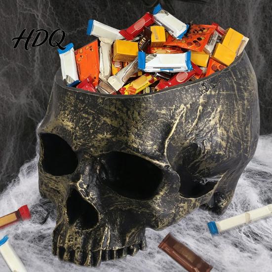 Realistic Bone Texture Pot Skull Planter Resin Head Flower Pot Halloween Candy Bowl Spooky Funny Prank Gifts Gothic Decoration for Tabletop