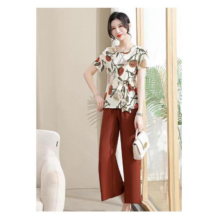 Elegante Sommerbluse für Damen Mode Kurzarm-Oberteil für Damen mittleren Alters und ältere Mütter