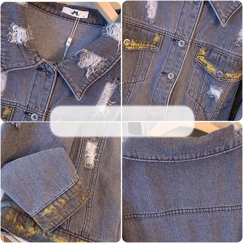 Джинсовая куртка больших размеров Весна и осень Винтажная джинсовая куртка Куртка — фото 5