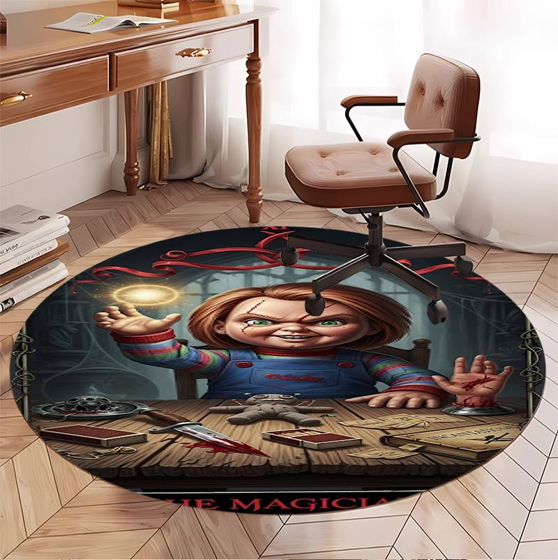 Bride of Chucky Pattern Round Rug, Indoor/Outdoor Mat, for Picnic, Gameroom, Bedroom, Office, Living Room, Home Decor Carpet, Birthday Gift