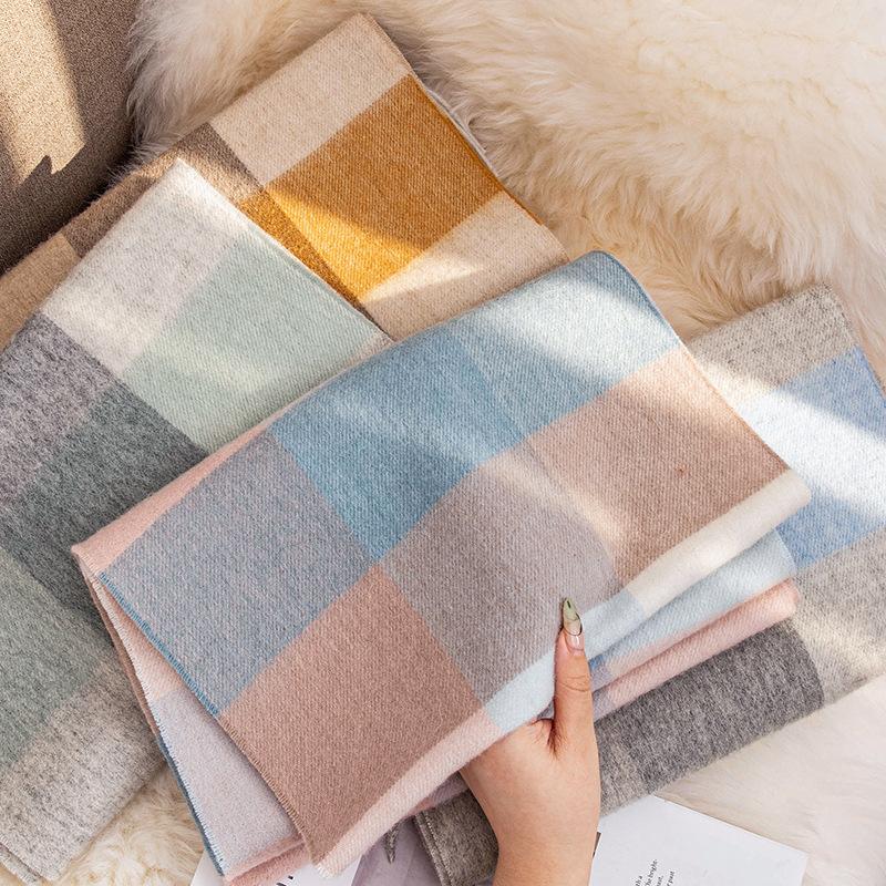 Plaid Wool Scarf for Men and Women High End Autumn and Winter Warm Scarf  Versatile Tassel Lambswool Shawl