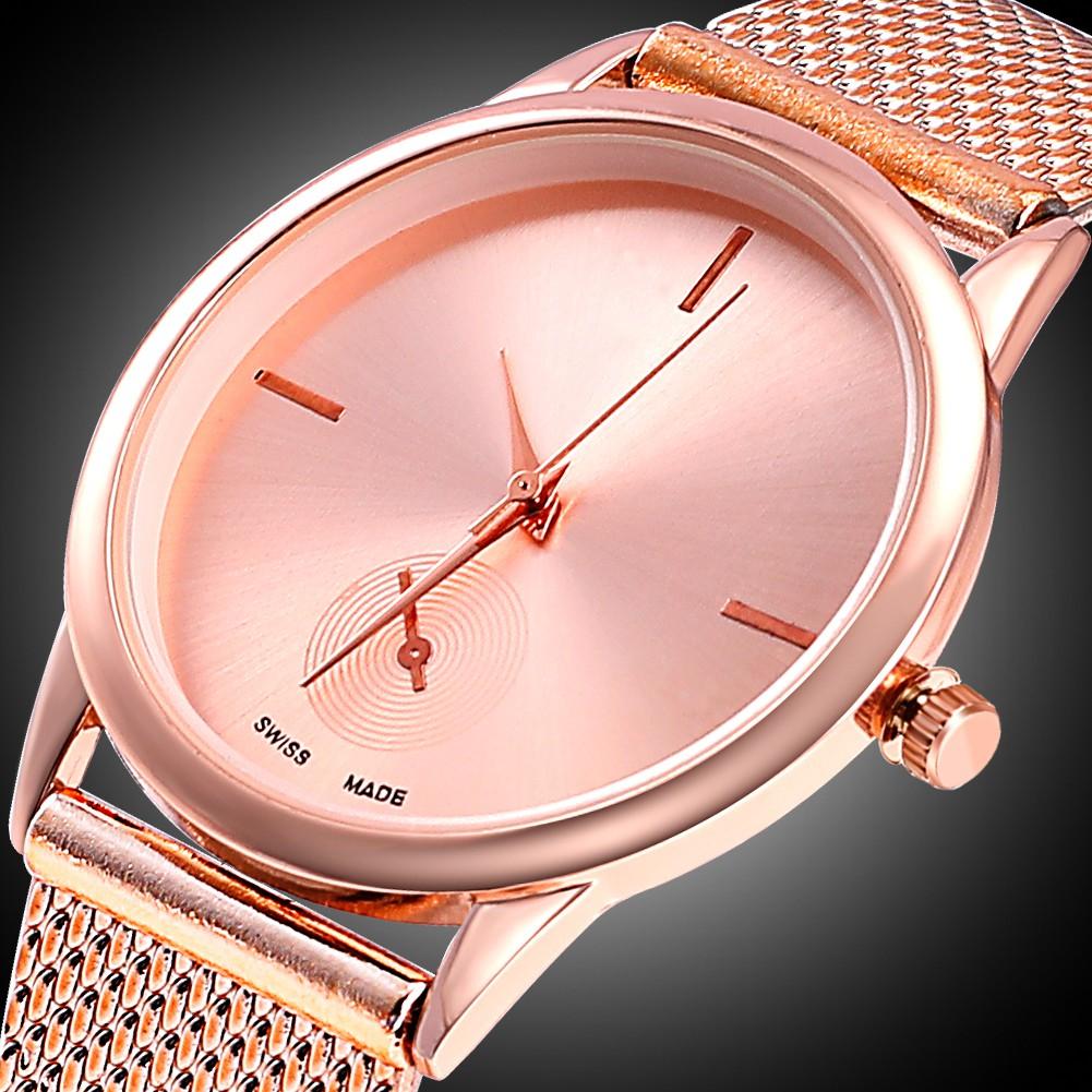 

Современные женские часы с сетчатым ремешком розового золота
