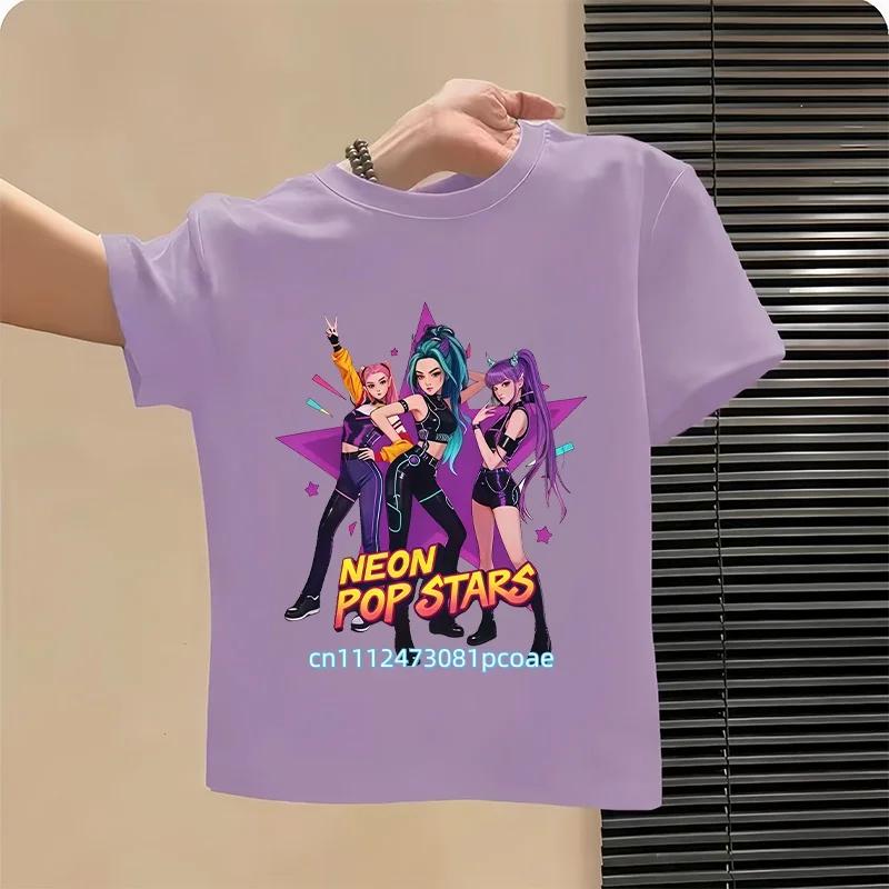 Summer Kpop Popular Cartoon Print Childrens Design Casual Harajuku Style Round Neck Short Sleeved Top Fans Gifts Kids Clothes