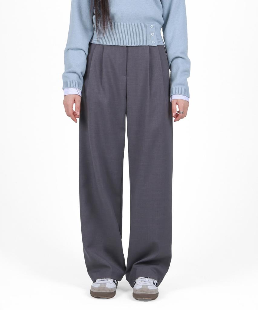 FOR THE FIT Double-Pleat Wide Slacks_Charcoal