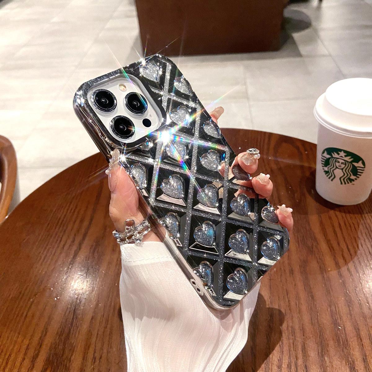 

Милый чехол для телефона с 3D-покрытием Love Heart и блестящим порошком для iPhone 11 12 13 14 15 Pro Max 11 Pro Max 12 Pro 13 Pro 14 Pro Max, мягкий чехол из ТПУ с защитой от капель iPhone 14