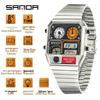 Sanda Men's Multi-Function Square Steel Band Watch with Temperature Measuring and Stopwatch Timer