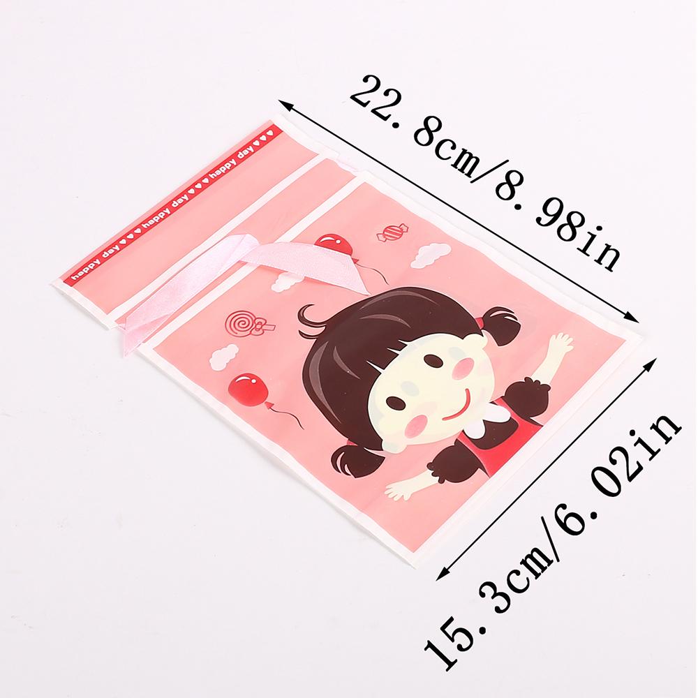10Pcs Drawstring Gift Bags for Baby Shower Party Plastic Boy Girl Pattern Cookie Snack Candy Packaging Bags With Ribbon