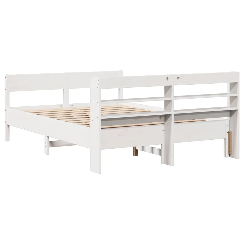 Vidaxl Bed Frame Without Mattress, White, 140X200 Cm, Solid Pine Wood