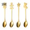 Elegant Table Decor for Parties 4Pcs Christmas Dessert Spoons, Stainless Steel Coffee Spoons with Gingerbread Star Shaped Stirring Man Stocking