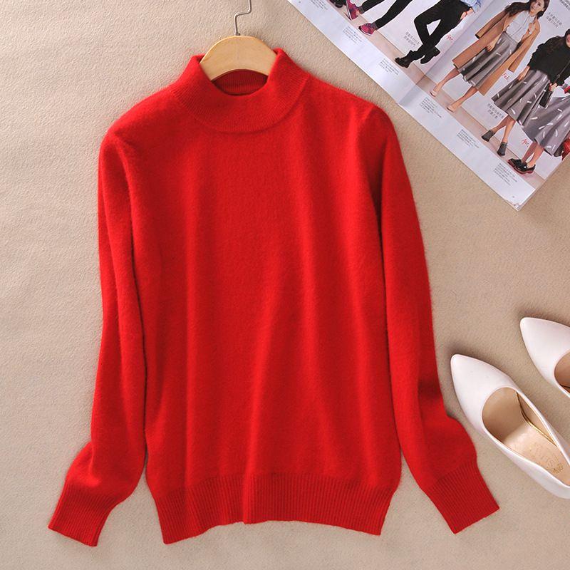 Women's Slim Cozy Knitted Half-turtleneck Cashmere Wool Jumper For Winter Warmth