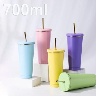 700ml Ins Style 304 Stainless Steel Coffee Cup with Lid Straw Cold/Hot Insulated Water Bottle for Stanley Cup Household Office