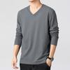 Minimalistisches Herren-V-Ausschnitt Langarm-T-Shirt Weicher Strickstoff Bequemes Oberteil für alle Jahreszeiten