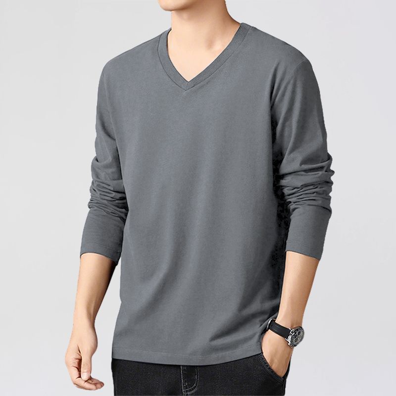 Minimalistisches Herren-V-Ausschnitt Langarm-T-Shirt Weicher Strickstoff Bequemes Oberteil für alle Jahreszeiten
