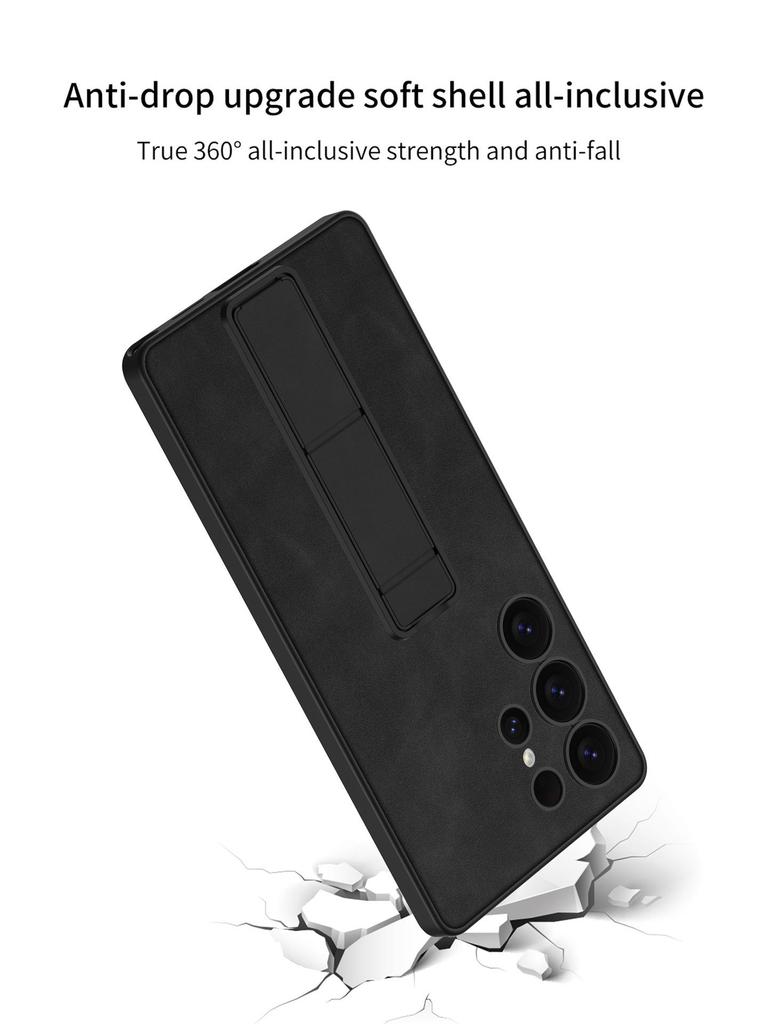 Samsung S25 Ultra Folding Bracket Case - Drop-Proof Frosted Leather Hard Shell