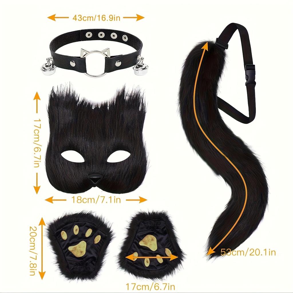Halloween Cosplay Beast Claw Plush Gloves Fox Ears Animal Ears Tail Set Mask Accessories Costume Party Outfit For Women Adults