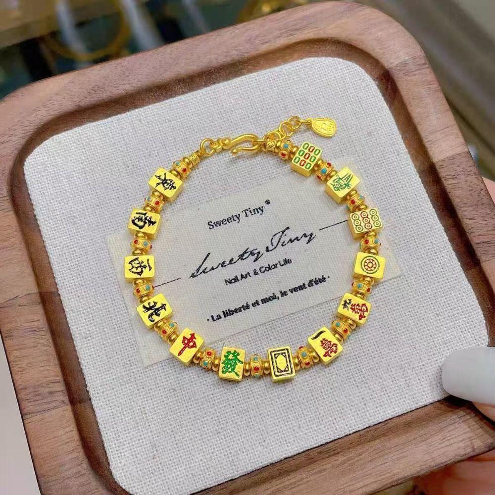 DIY Charm Golden Mahjong Bracelet Hand Jewelry Bohemian Style Bangle Girls Gifts