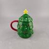 3D Christmas Tree Ceramic Mug With Lid Embossed LED Light Holiday Gift Cup