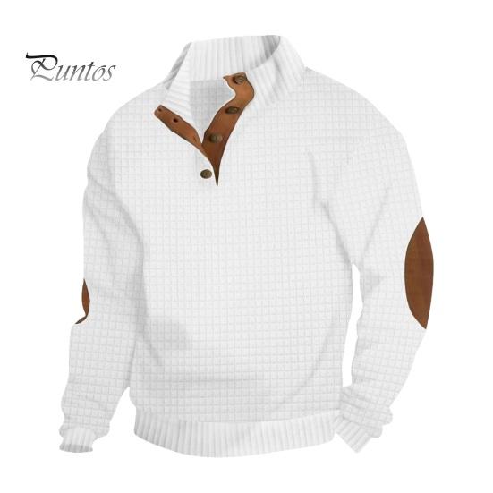 

Мужская толстовка с эластичными манжетами, воротником-стойкой, длинными рукавами, пэчворк, свободная, контрастные цветные пуговицы, повседневная одежда, школьный топ средней длины XL белый