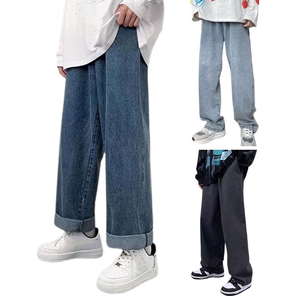Herren Alltag Jeans Elastischer Kordelzugbund Weiter Bein Denim Hose Taschen Design High Street Stil Alltags Hose Streetwear