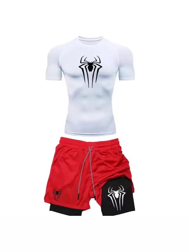 2025 Men's Spider Print Quick-Dry Fitness Set: Breathable Running Shorts & Sportswear