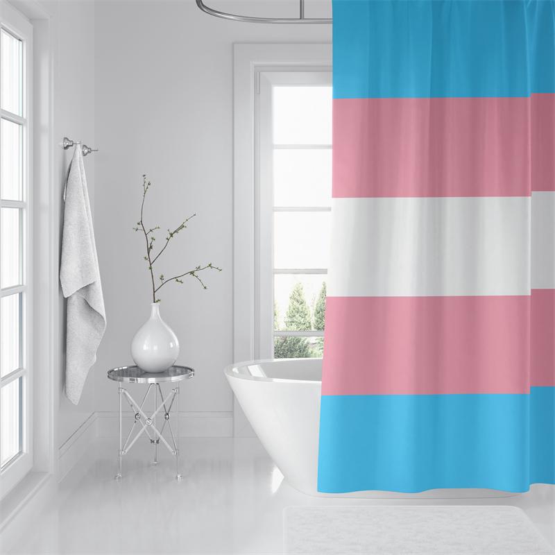Aertemisi Transgender Pride Flag Rainbow Lgbt Shower Curtain Set With Grommets And Hooks For Bathroom Decor