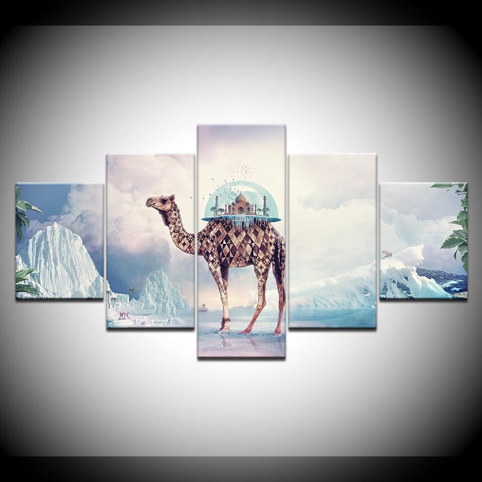 Canvas Painting Camel and Castle 5 Pieces Wall Art Painting Modular Wallpapers Poster Print for Living Room Home Decor