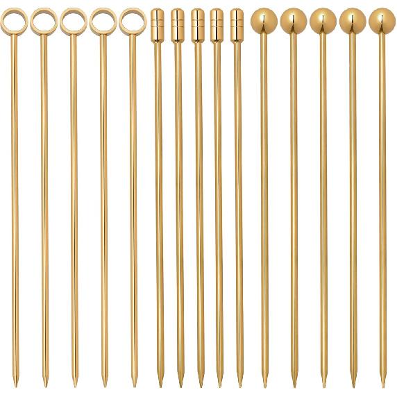 I-MART 15 Pack Stainless Steel Cocktail Picks Martini Olive Skewers, Reble Metal Garnish Sticks for Drinks, Appetizers, Bloody Mary, Olives, Citrus,
