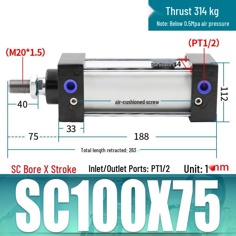 SC63 High Thrust Small Pneumatic Cylinder, Model SC40/50/80/100*125X150X200X500-S