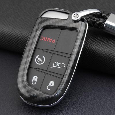 För Jeep Dodge Kolfiber Nyckelbricka Kedjeskydd Fodral Grand Cherokee Renegade Compass Charger Challenger Durango