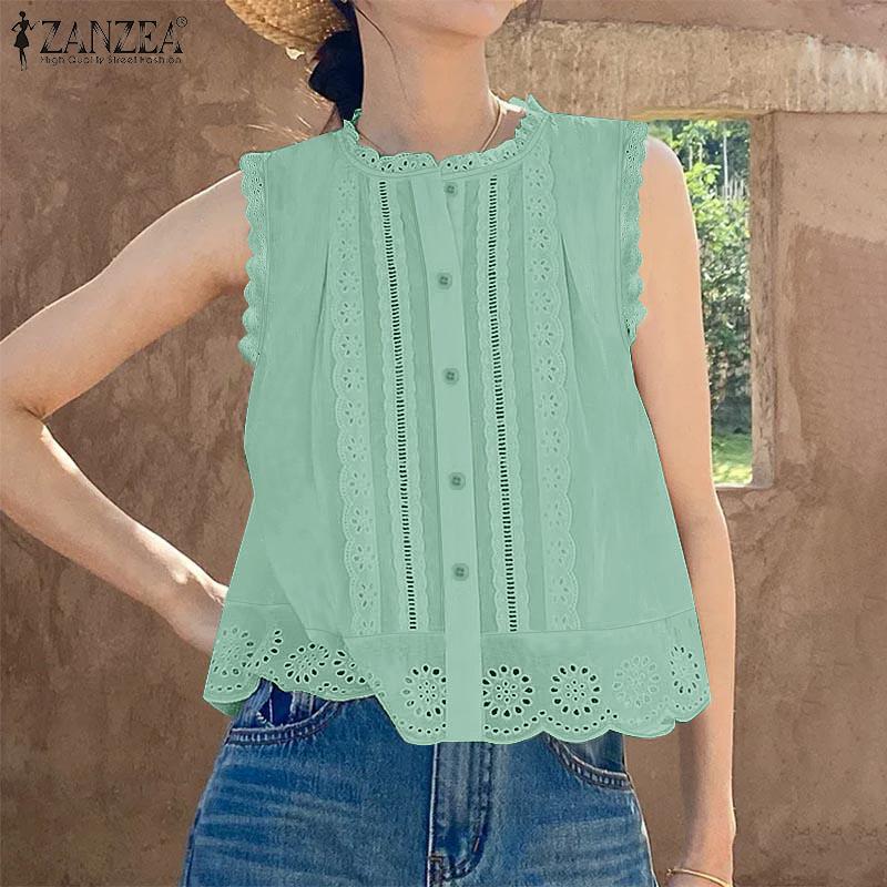 ZANZEA Damen Lässige Rundhals Aushöhlen Sommer Ärmellose Tanktops