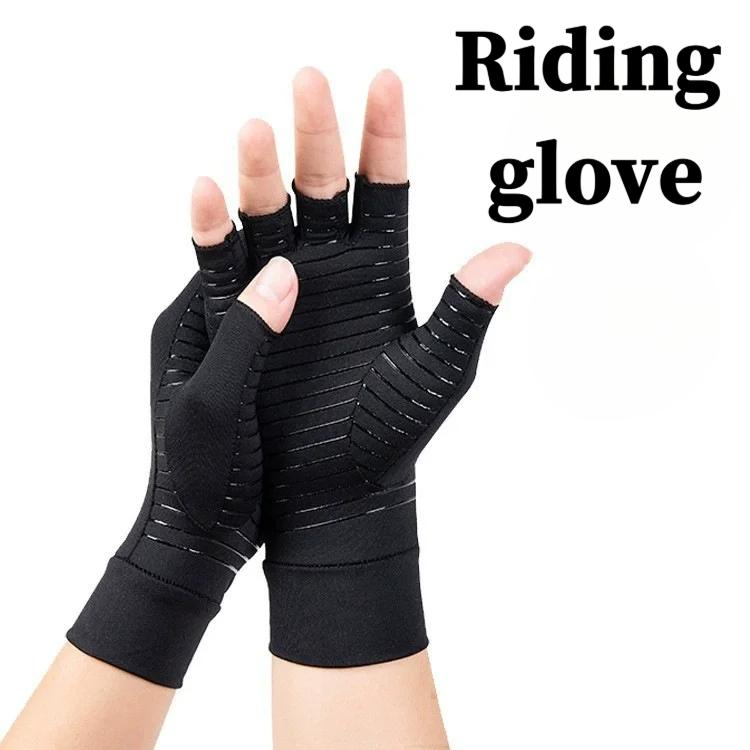 

1 Pair Outdoor Copper Fiber Black Gloves Half Finger Winter Warmth Silicone Anti Slip Sports And Fitness Cycling Gloves XL