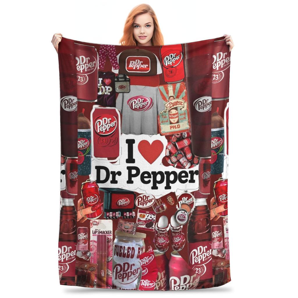 Dr Pepper Ribbon Blanket Flannel Summer Air Conditioning Drink Portable Warm Throw Blankets for Home Couch Plush Thin Quilt