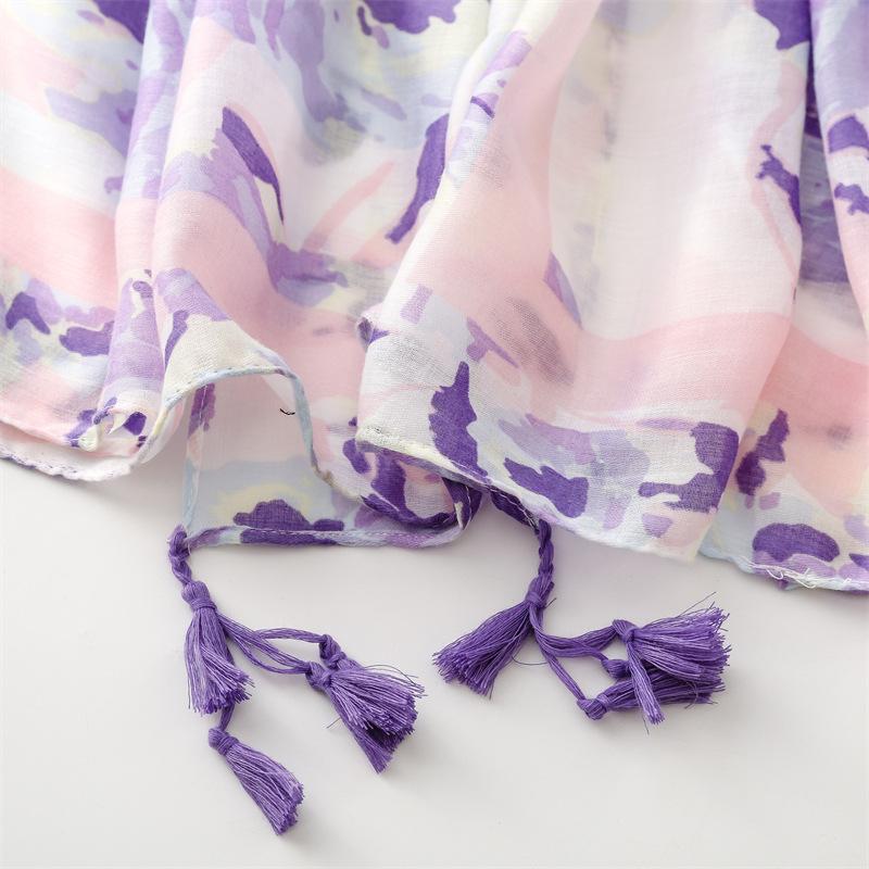 Ombre Gradient Painting Floral Tassel Viscose Shawl Scarf High Quality Print Soft Pashmina Stole Muslim Hijabs Sjaal 180*90Cm