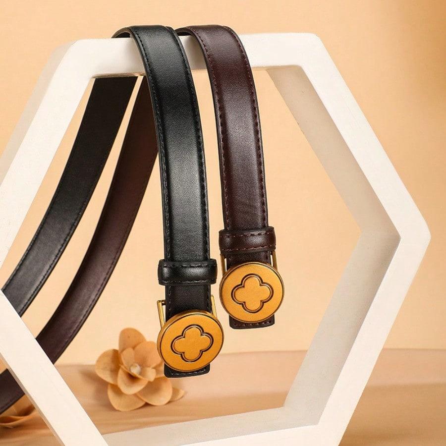 Fashion and Casual Versatile Women's Genuine Cowhide Buckle Jeans Belt, Women's Smooth Buckle High-end Belt