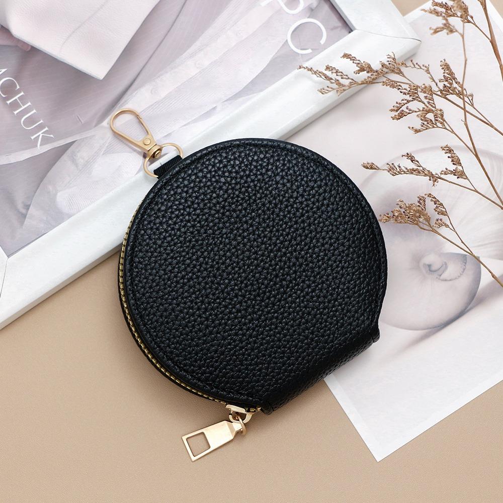 Korean Style Women Round Wallet Small PU Leather Card Holder Bag Zipper Coin Purse Girls Money Bag with Chain
