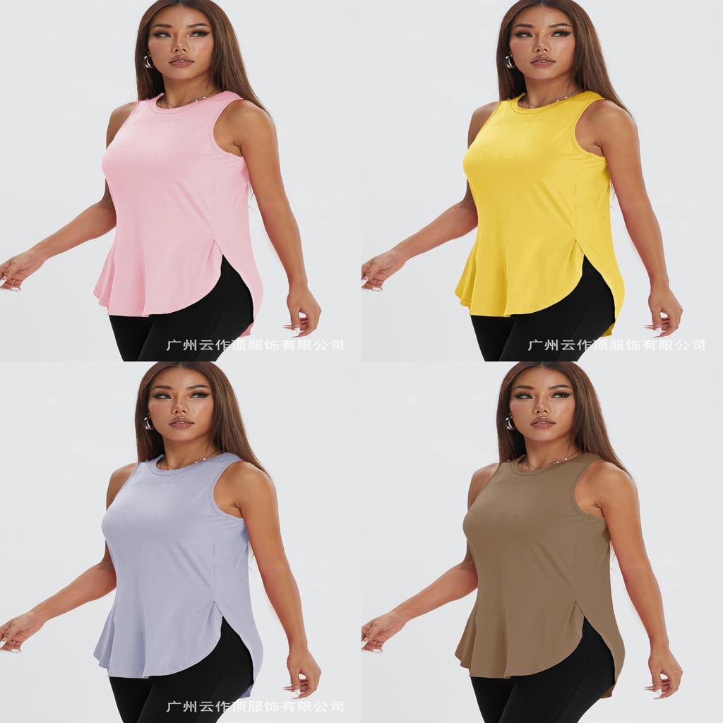 Workout Tank Top For Women With Side Slits Polyester Fabric For Yoga And Running