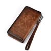 European and American Fashion Retro Tree High Leather Zipper Bag, Genuine Leather Top Layer Cowhide, Hand Polished Casual Handbag, Fashionable Wallet
