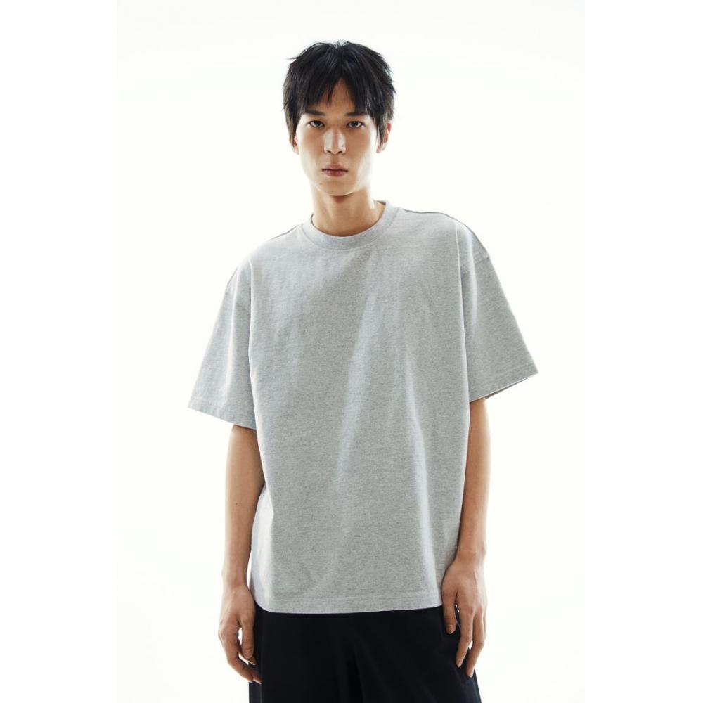 H M seaM DeTail T sHirT Loose fiT Grey Melange
