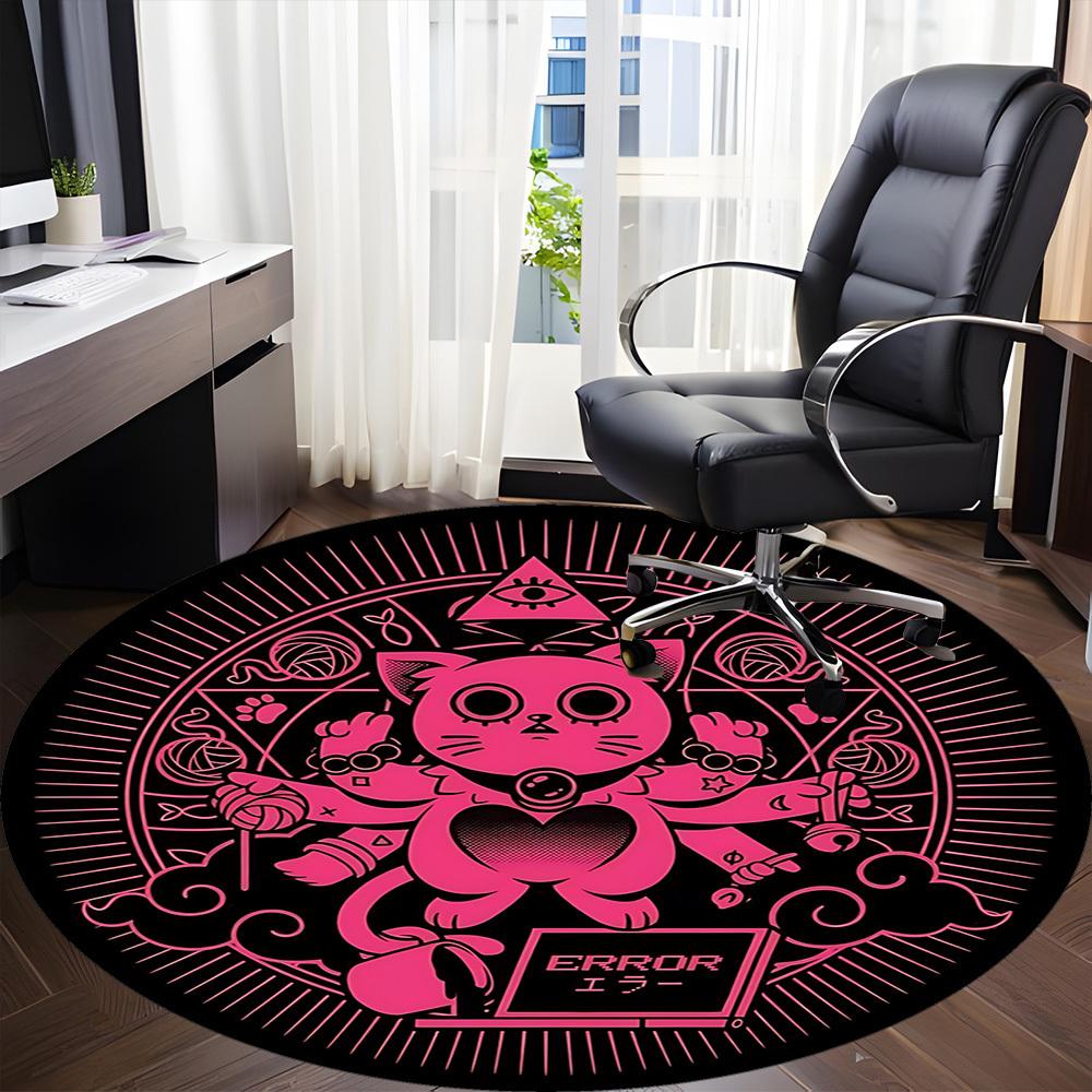 1pc Pink Kitty Chair Carpet for Office, Round Non Slip Durable Large Size Office Carpet, Suitable for Office