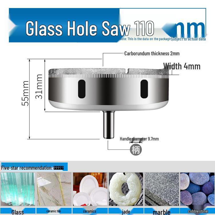 Diamond Grit Drill Bit for Glass, Tile, Marble, Jade & Rock Slab - Sizes 6/8/10/12