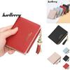 Wallet For Women Short Cardholder Pu Leather With Tassel Decor And Letter Print Design