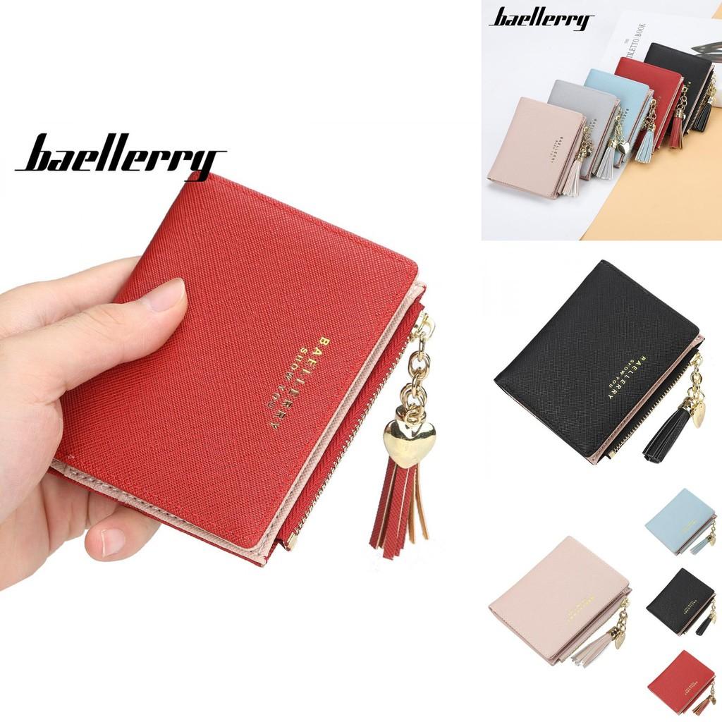 Wallet For Women Short Cardholder Pu Leather With Tassel Decor And Letter Print Design